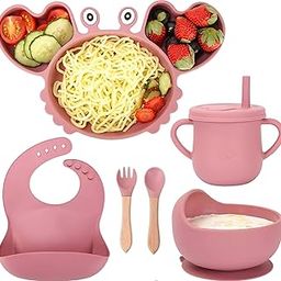 JACK UP- 6Pcs Crab Silicone Baby Feeding Set Bpa-Free,Microwave Safe|Tableware Dinner Set for Kids &Toddlers with Silicoen Divider Suction Plate,Bowl,Cup, Spoon,Fork & Bib, Mess Free Meal Time Set'-picture-11