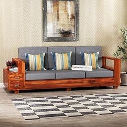 SAAMENIA FURNITURES Solid Sheesham Wood 3 Seater Sofa Set with Attached 2 Shelf Drawers for Living Room Furniture - Brown Finish-image-15