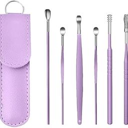 Flavoma Ear Wax Cleaner 6pcs | Resuable Ear Cleaner Tool Set with Storage Leather Pouch | Ear Wax Remover Tool Kit with Stainless Steel Ear Curette Cleaner and Spring Ear Buds Cleaner | Painless Ear Pick - 6 (Purple Color)-image-7