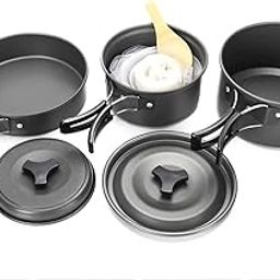 Cluemart Camping Cookware Set Outdoor Portable Oxidized Aluminum Alloy Camping Fishing Picnic Barbecue Cooking Set Backpacking Pans Pot Mess Kit Cooking Equipment Cookset Tableware (Black, 3 Person)-image-76