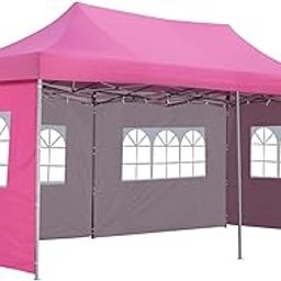 Outdoor Basic 10x20 Ft Pop up Canopy Party Wedding Gazebo Tent Shelter with Removable Side Walls Pink-image-67