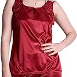 Women's Satin Top & Shorts Set SL017C_Medium Red-image-40
