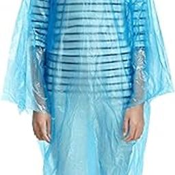 KHUSHIYA Waterproof Disposable Rain Poncho, Hooded Design with Sleeves, Emergency Travel Raincoat, Blue-35