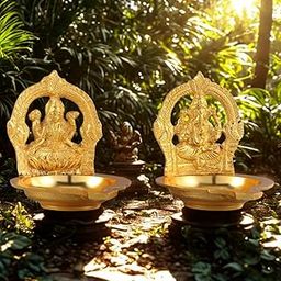 Sacch Brass Diya Set – Lakshmi & Ganesh Oil Lamps for Puja, Festival & Decoration-image-0