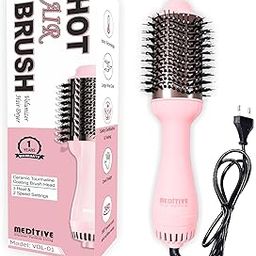 MEDITIVE Hot Air Brush for Hair Styling | Hair Volumizer Blow Dryer Brush, Ceramic Tourmaline Coated, Ionic Technology, 3 Heat & 2 Speed Settings, Lightweight Hair Styler with Overheat Protection & 360° Swivel Cord – Blow Dryer for Hair Volume Hair Volumizer, and Hair Styler in One, 1200 Watts( Pink Colour)-52