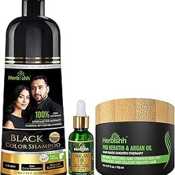 Herbishh Hair Color Shampoo Black Combo | 200 ml Dye Shampoo + Argan Oil & Argan Hair Mask for Dry & Frizzy Hair-picture-52