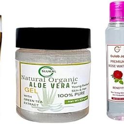 Makeup Brush_Rose water_Aloevera gel 100% Pure set of 3(220gm)-image-82