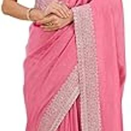 Vichitra Silk Saree with Silver Embroidered Border, Stone Work Embellishments, Designer Blouse-image-13