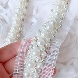 UNGROL Dream Billions Pearl Beaded Trim With Rhinestones Hand Embroidered Lace Sewing Applique Patches (1 Pc) Trims And Laces 50 Cm-21