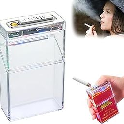 BRAINLE Slim Portable Cigarette Case with Built-in Flameless Lighter, Transparent Plastic Cigarette Holder for Smoking, LED Colorful Light Cigarette Box Case for Men, Windproof-image-78