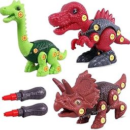 Toyshine Pack of 3 STEM Take Apart DIY Dinosaur Construction Building Playset Toys with 2Pc Plastic Screwdriver Transform Explore Intelligent Toys for Boys Girls 3+ Years-picture-25