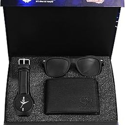 men Black Analogue Watch, Wallet And Sunglasses Gift Combo Box And | CM-2036SN-WL-01-7