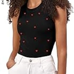 Women's Heart Print Sleeveless Tank Top – Stylish Cotton Blend Fitted Summer Vest (White/Black/Pink)-picture-1