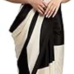 Women's Soft Italian Silk Saree, Black and White Striped, Sleeveless-6