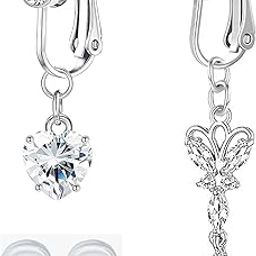 2PCS Fake Belly Piercing, Belly Piercing Jewellery, Belly Button Rings with Heart Design Easy to Use Belly Button Piercing Clip-On Non-Piercing Belly-image-43