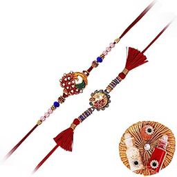 Glorious Gold Plated Mahaakal And Om Designer Rakhi With Roli Chawal For Beloved Brother - Combo Of 2 - Colour : Multi-image-35