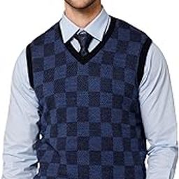 Checkered Navy Blue V Neck Sleeveless Regular Fit Mens Casual Sweater | Casual Winter Sweater for Men | Mens Sweater for Winter Wear (P_MSWT00079_Navy)-image-16