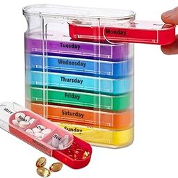 LIMBANI BROTHERS Pill Box Organizer 4 Times a Day Stackable Pill Organiser Weekly, Rainbow Pill Organizer Visually Impaired, 4 Compartments per Day – Morning, Noon, Evening and Bed-image-2