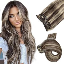Clip in Hair Extensions 7pcs 70g Set #2/613 Dark Brown with Bleach Blonde Highlights Silky Straight Top Grade 7A Clip-in Hair Balayage Remy Hair Extensions for Women-image-26
