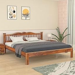 RJ ART Wooden King Size Bed Without Storage | Double Bed Cot Bed with Traditional Brass Work for Bedroom & Hotel | Platform Bed/Palang | Sheesham Wood | Honey | Recommended Mattress Size: 78 X 72-image-28
