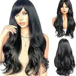 PRAVRAJYA Long Wavy Wig - 26 Inch Black Wavy Hair Wig for Women, Replacement Soft Fluffy Washable Full Head Hair Wig for Birthday, Party, Wedding, Halloween and Cosplay-image-94