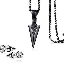 Bullet Stoned Men's Earrings And Arrow Pendant For Boys And Men (Pack Of 2)-image-65