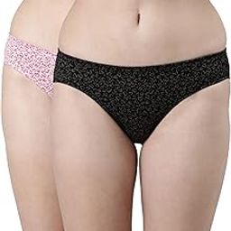 Faso Women Organic Cotton Printed Bikini Style Underwear, Combo Pack of 2, Hipster Panties for Women Anti Bacterial, Quick Dry, Black Color-18