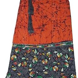 Women's Kantha Batik Cotton Wrap Around Long Skirt; Orange-725001-picture-9