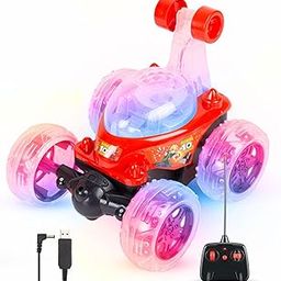 Gooyo 9802 Rechargeable 5 Functions 360° Rotating & Rolling Big Stunt Car Toy with USB Cable & Remote Controller with Demo Feature | Red Color, Power Source: Lithium Battery in Car (Included)-6