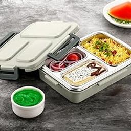 Vidruth Kids Bento Lunch Box | 3-Compartment Insulated Tiffin Box | 750 ML Stainless Steel Inner | BPA-Free, Food-Grade | Leak-Resistant | Ideal for School, Picnic |Green| for Boys & Girls (Green)-image-98