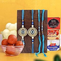TIED RIBBONS Rakhi for Brother and Bhabhi Kids with Sweets Combo - Evil Eye Family Rakhi Set of 4 with Rasgulla Gulab Jamun Sweet Box and Card Combo - Bracelet Rakhis for Bhaiya Bhabhi-image-101