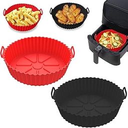 Air Fryer Silicone Basket Liners with Handles, 8 inch, Black and Red, Nonstick Reusable Heat Resistant Pack of 2-image-64