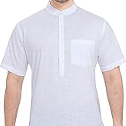 Men's Mandarin Chinese Collar Linen Cotton Short Kurta - Half Sleeve-picture-36