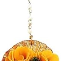 Floral Mang Tikka for Haldi, Mehndi and Wedding Functions,in pink colour-image-61