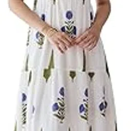 fiorra Women's Off-White Floral Printed Cotton Maxi Dress-picture-12