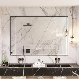 BUNGALOW MERCER Elegant Wall Mirror – Decorative Framed Mirror for Bathroom, Bedroom & Living Room (Black, 50x70 cm)-image-88