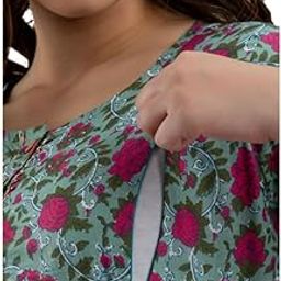 Women's Maternity Kurti for Feeding Zippers | Printed Gown for Women | Pregnant Lady Dress | Anarkali Kurti with Zipper | Floral Printed Kurti for Women-image-91