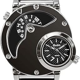 Men's Unique Analog Watch, Waterproof Fashion Dress Quartz Wrist Watch with Dual Dial Cool Design Leather Band Dual Time Watches-image-32