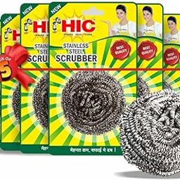 HIC Stainless Steel Scrubber 15 Grams Non Rusting Wire Scrubbers for Tough Stain Removal |Kitchen Oily Steel Glassware Aluminium Dishes Plates Utensils Cleaning,(5x2 Pcs) Set of 10-25