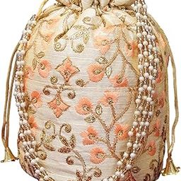 Women Potli Golden Work With Flowers A14-22