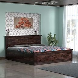INDOPALAZA Solid Sheesham Wood Bricks Design Queen Size Bed with Storage | Wooden Storage Double Bed | Profile Cot Bed for Bedroom Furniture Palang | (Walnut Finish)-image-93