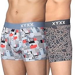 Men's Urbane & Flux Micromodal Regular Fit Printed Antimicrobial Trunks with No Marks Waistband (Pack of 2)-image-70