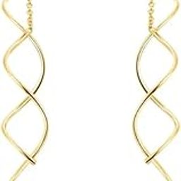 Spiral Threader Earrings for Women, Twisted Spiral Drop Dangle Earrings, Unique Minimal Everyday Earrings-image-44