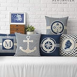 AEROHAVEN™ Set of 5 Cotton Throw Pillow/Cushion Covers - CC-118 (Blue, 16 x 16 Inch)-image-20