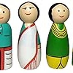 Channapatna Wooden Peg Dolls Set of 8 - Handcrafted Multicultural Figurines for Kids, Montessori Educational Toys, Non-Toxic, Made in India-19