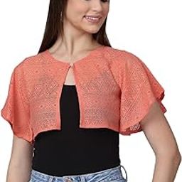 Women's Self-Designed Flared Sleeves Button Closure Cotton Lace Short Shrug-image-77
