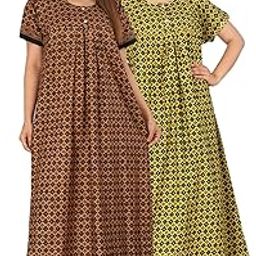 Nighty for Women Cotton Printed Maxi Gown Ankle Length Nighty Night Dress Gown for Women Maxi - Free Size-image-89
