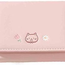 Wallets for Women, Girls - Stylish Faux Leather Trifold Cash, Coin, Cards Holder Purse | Mini Cute Cat Pattern Small Hand Wallet (Pink)-image-80