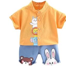 bold n elegant Boys Cute Cartoon Printed Jungle Friends Half Sleeve Cotton Shirt & Shorts for Infant Toddler Tween Boys-picture-7