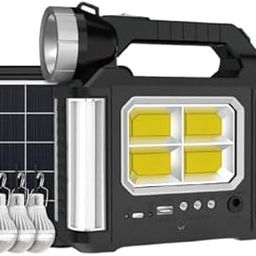 kh Solar Emergercy Light Lantern for Home Camping Solar Lights, LED Flashlight for Power Outages, Rechargeable Tent Lights for Emergency, Mobile Charge, 3 Bulb, Type C, Upto 6 Hrs-85